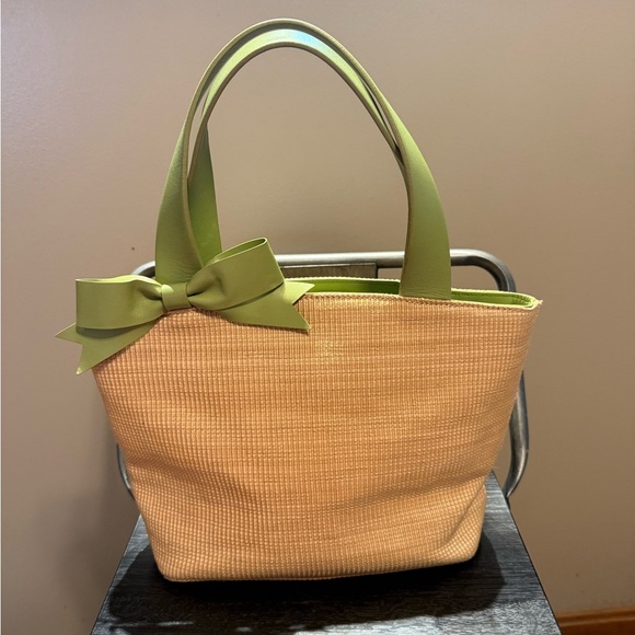 Preston & York Tan and Green Tote with Bow - Picture 1 of 8